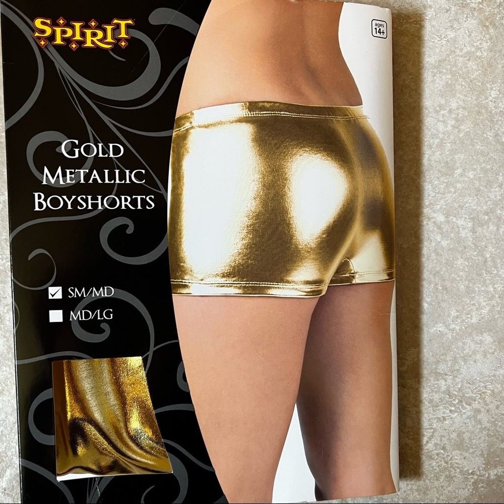 * $4 with $15+ bundle * Spirit Halloween gold metallic boy shorts size S/M